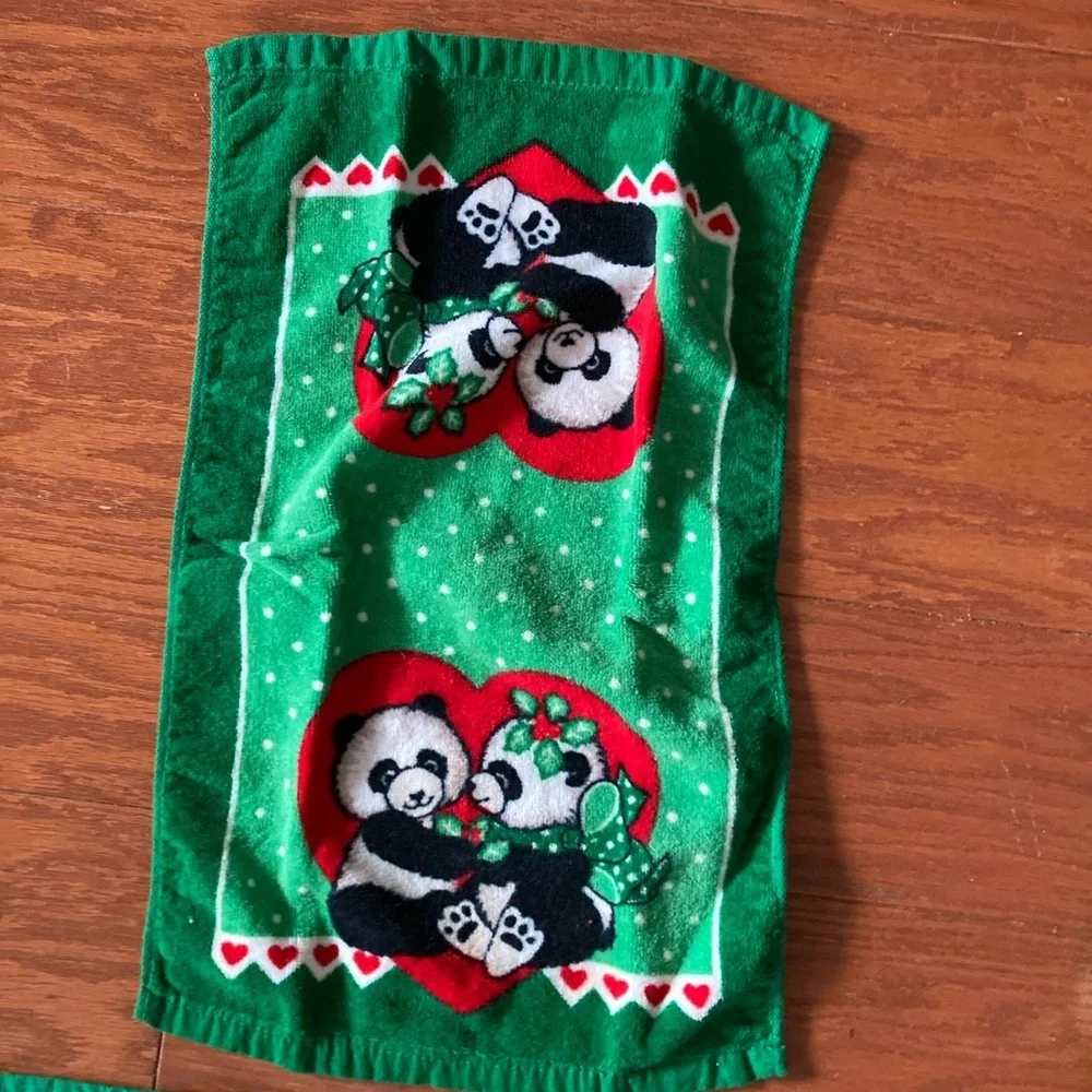 Vintage Franco Kitchen Towels Panda Bears Christmas made in Japan 1980’s
